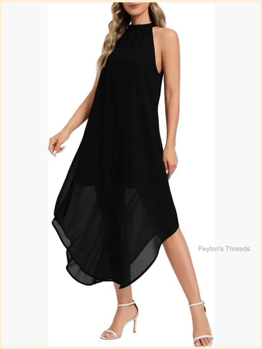 Flowy Chiffon Halter Maxi Dress with Asymmetrical Hem Sleeveless